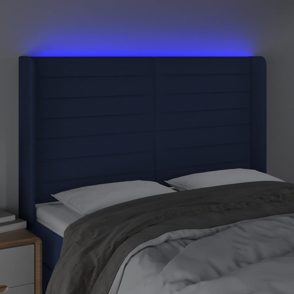 Tête de lit à LED Bleu 147x16x118/128 cm Tissu - XIOS