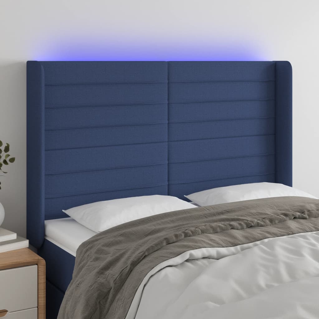 Tête de lit à LED Bleu 147x16x118/128 cm Tissu - XIOS