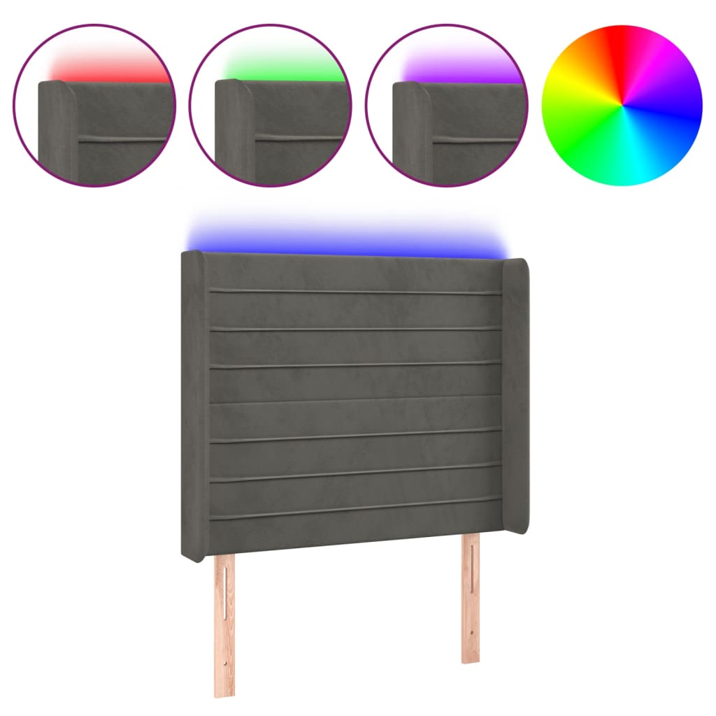 Tête de lit à LED Gris foncé 83x16x118/128 cm Velours - XIOS