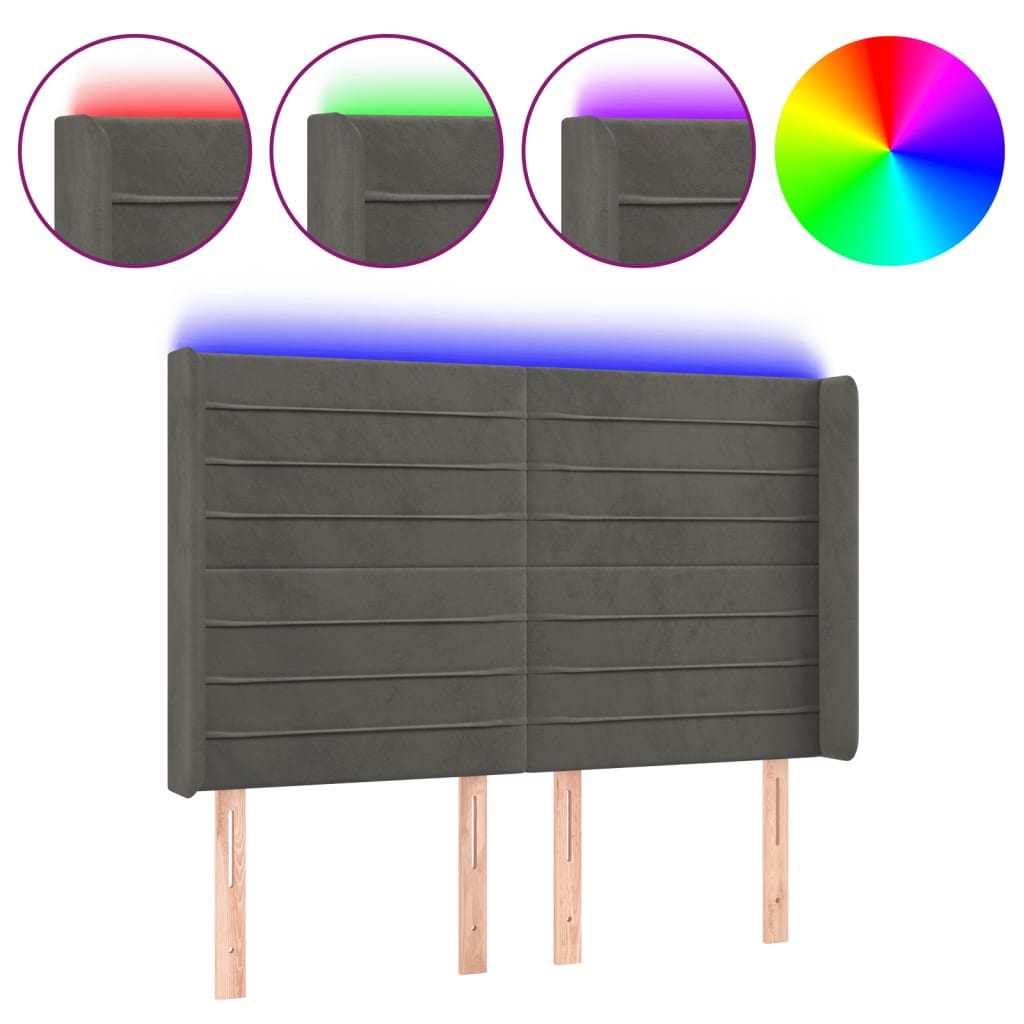 Tête de lit à LED Gris foncé 147x16x118/128 cm Velours - XIOS