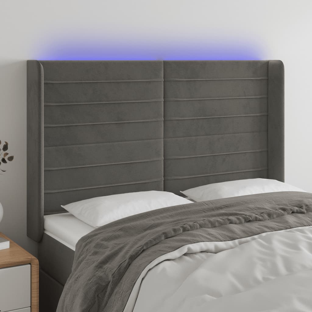 Tête de lit à LED Gris foncé 147x16x118/128 cm Velours - XIOS