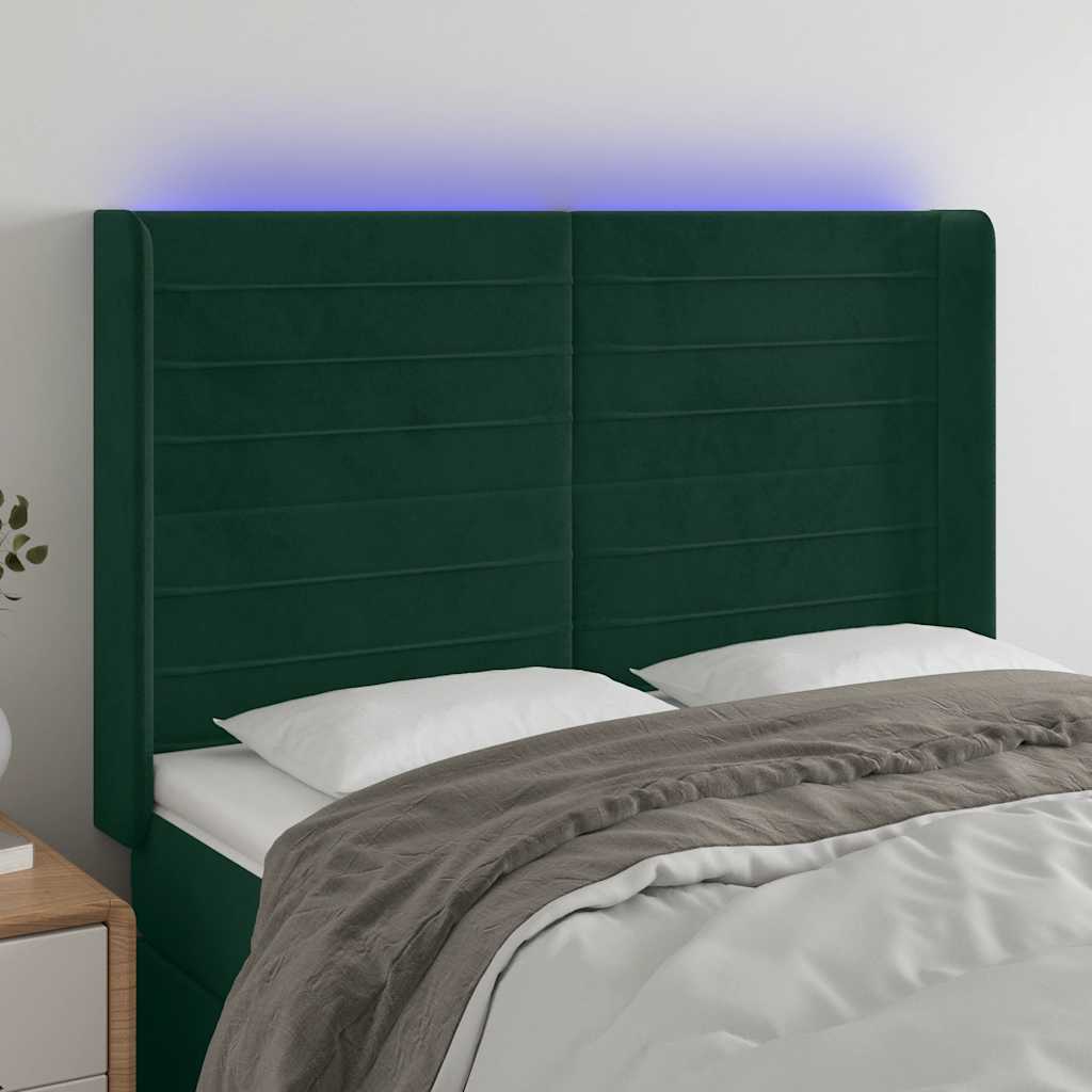 Tête de lit à LED Vert foncé 147x16x118/128 cm Velours - XIOS