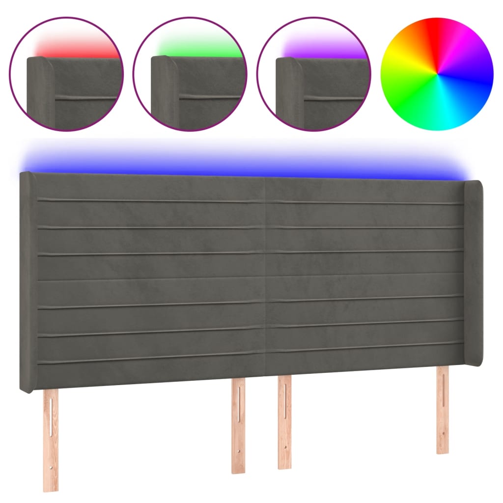 Tête de lit à LED Gris foncé 183x16x118/128 cm Velours - XIOS