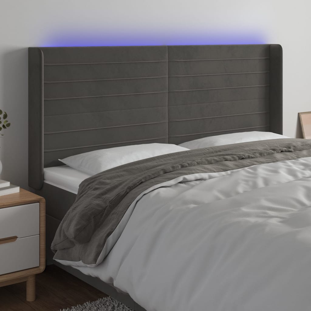 Tête de lit à LED Gris foncé 183x16x118/128 cm Velours - XIOS