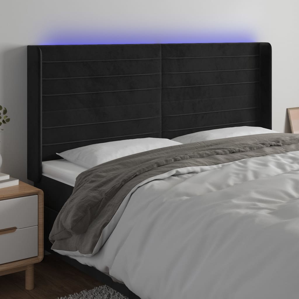 Tête de lit à LED Noir 203x16x118/128 cm Velours - XIOS