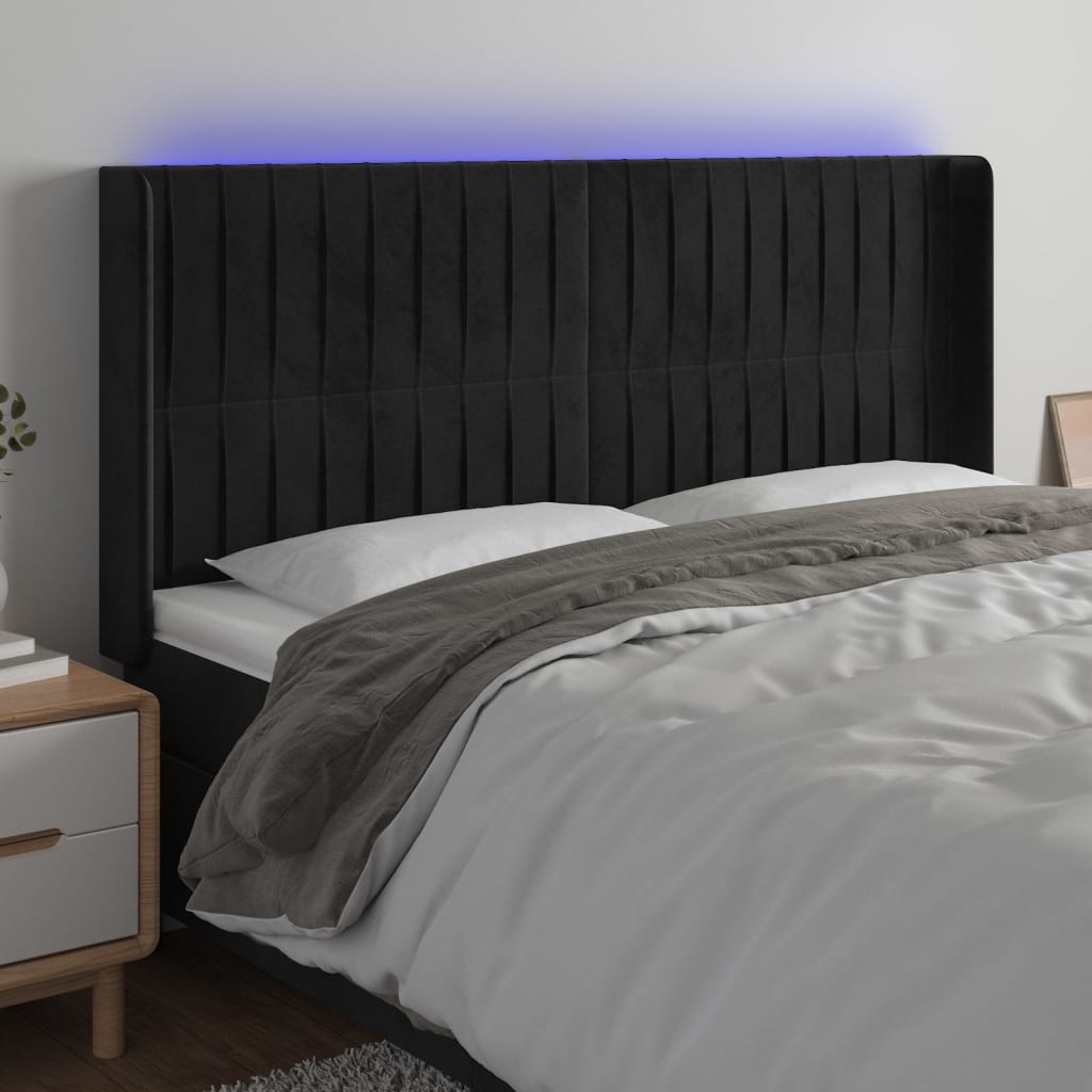 Tête de lit à LED Noir 203x16x118/128 cm Velours - XIOS