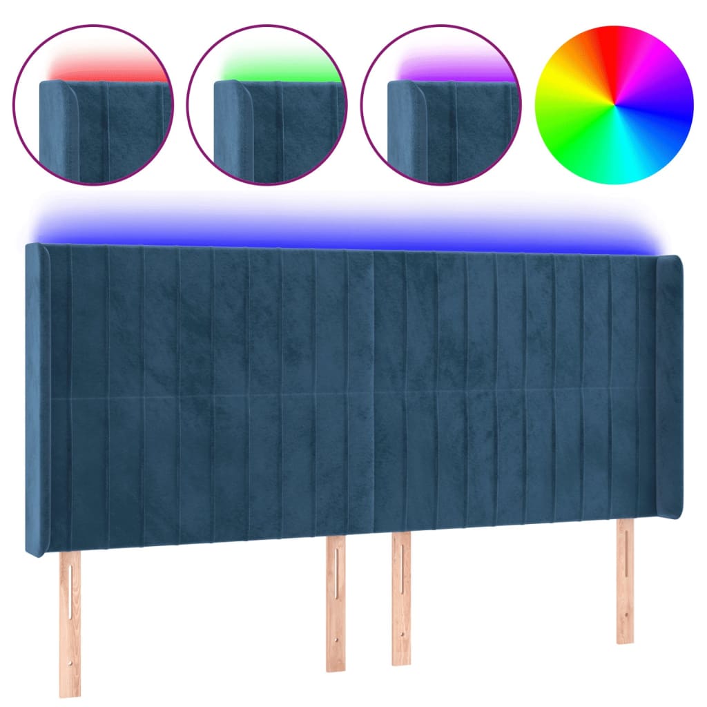 Tête de lit à LED Bleu foncé 203x16x118/128 cm Velours - XIOS