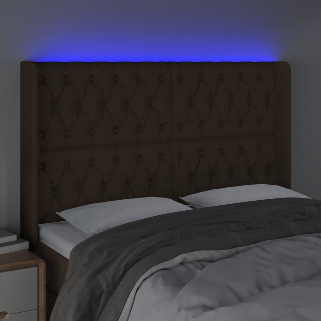Tête de lit à LED Marron foncé 147x16x118/128 cm Tissu - XIOS