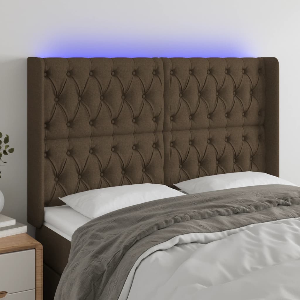 Tête de lit à LED Marron foncé 147x16x118/128 cm Tissu - XIOS