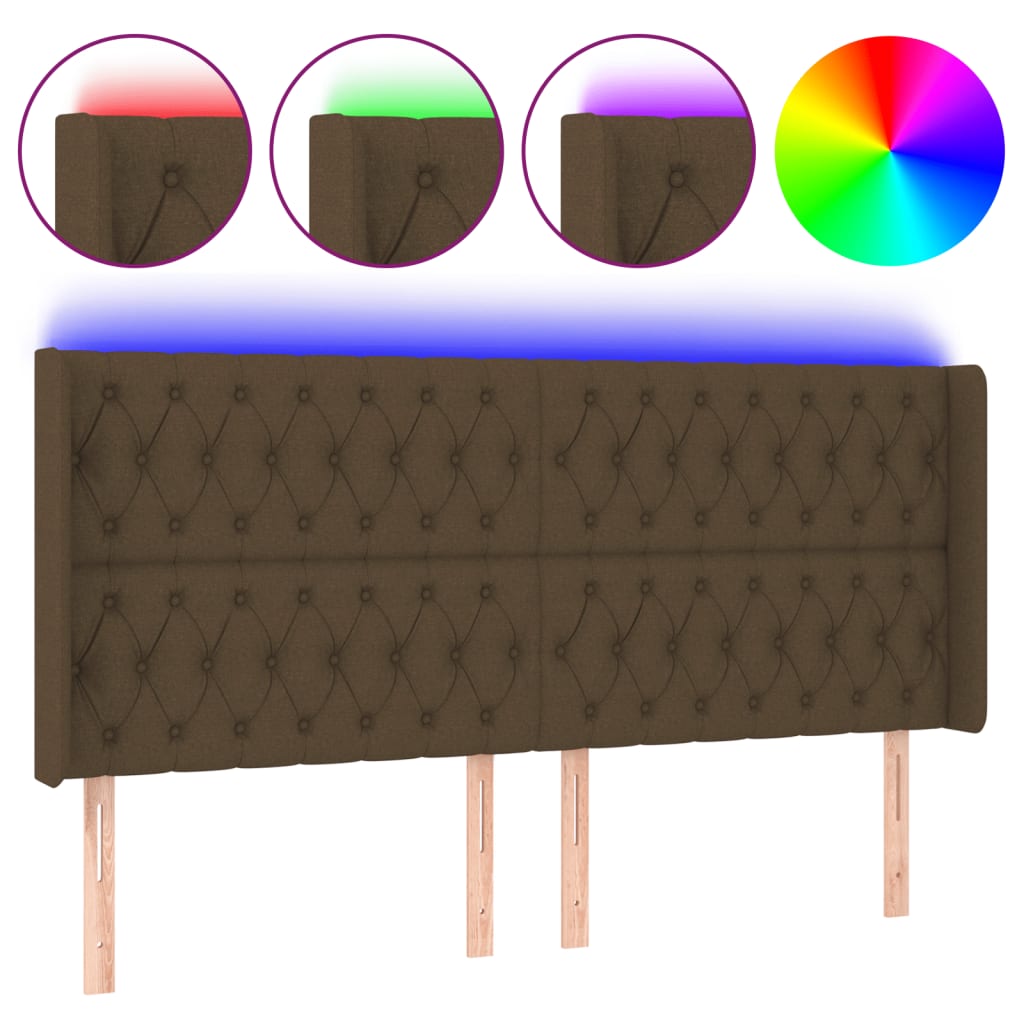 Tête de lit à LED Marron foncé 203x16x118/128 cm Tissu - XIOS
