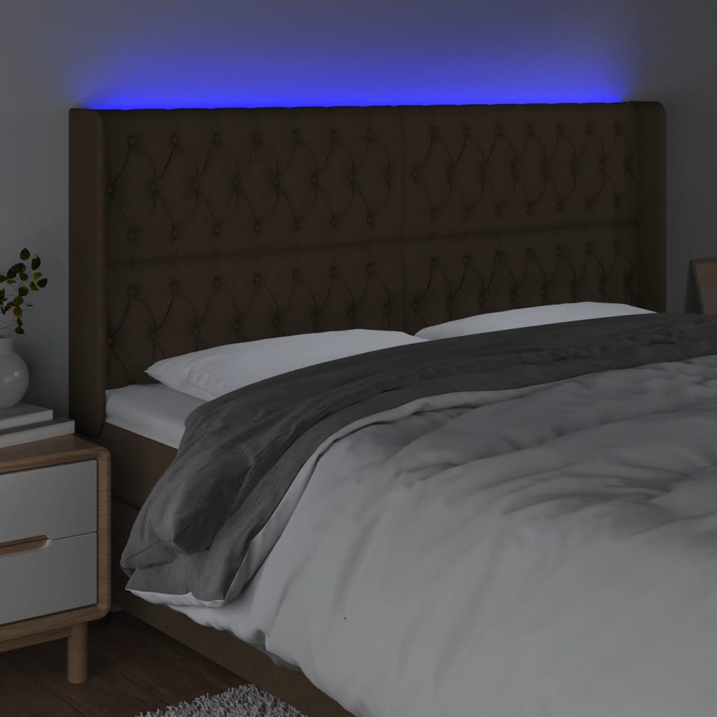 Tête de lit à LED Marron foncé 203x16x118/128 cm Tissu - XIOS