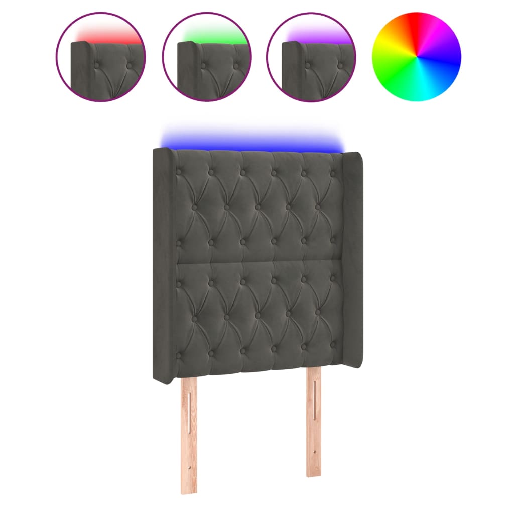 Tête de lit à LED Gris foncé 83x16x118/128 cm Velours - XIOS