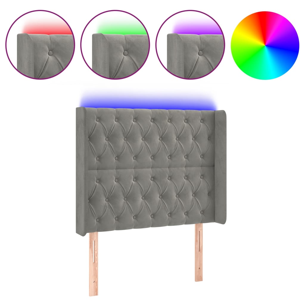 Tête de lit à LED Gris clair 93x16x118/128 cm Velours - XIOS