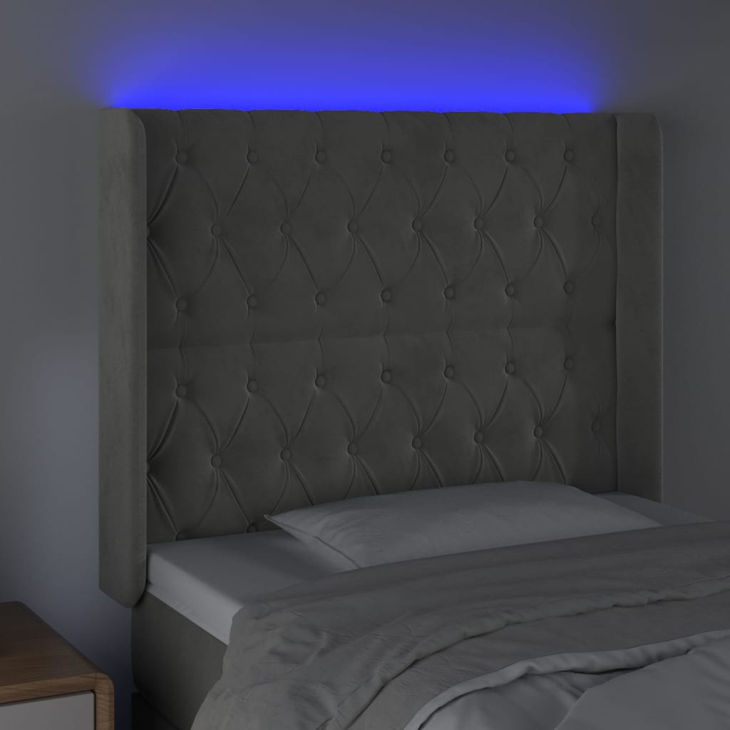Tête de lit à LED Gris clair 93x16x118/128 cm Velours - XIOS