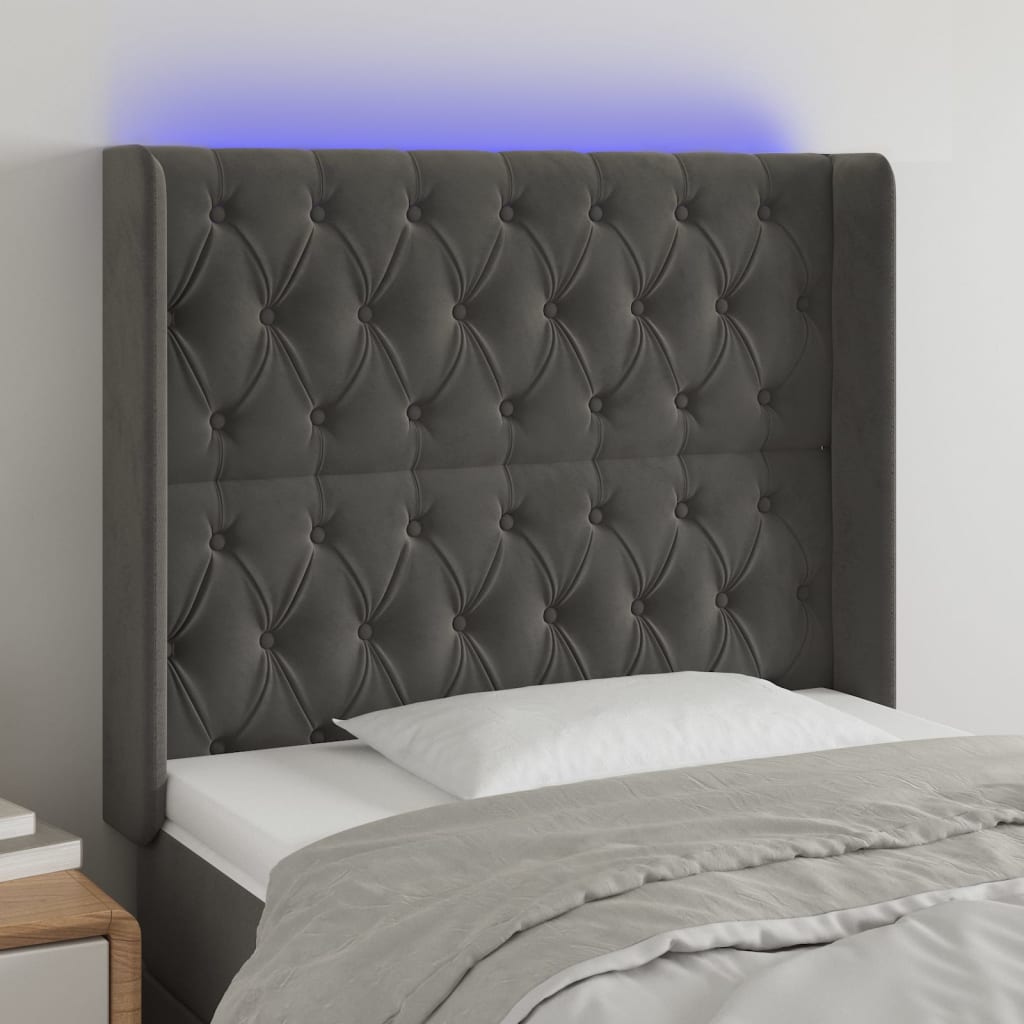 Tête de lit à LED Gris foncé 103x16x118/128 cm Velours - XIOS