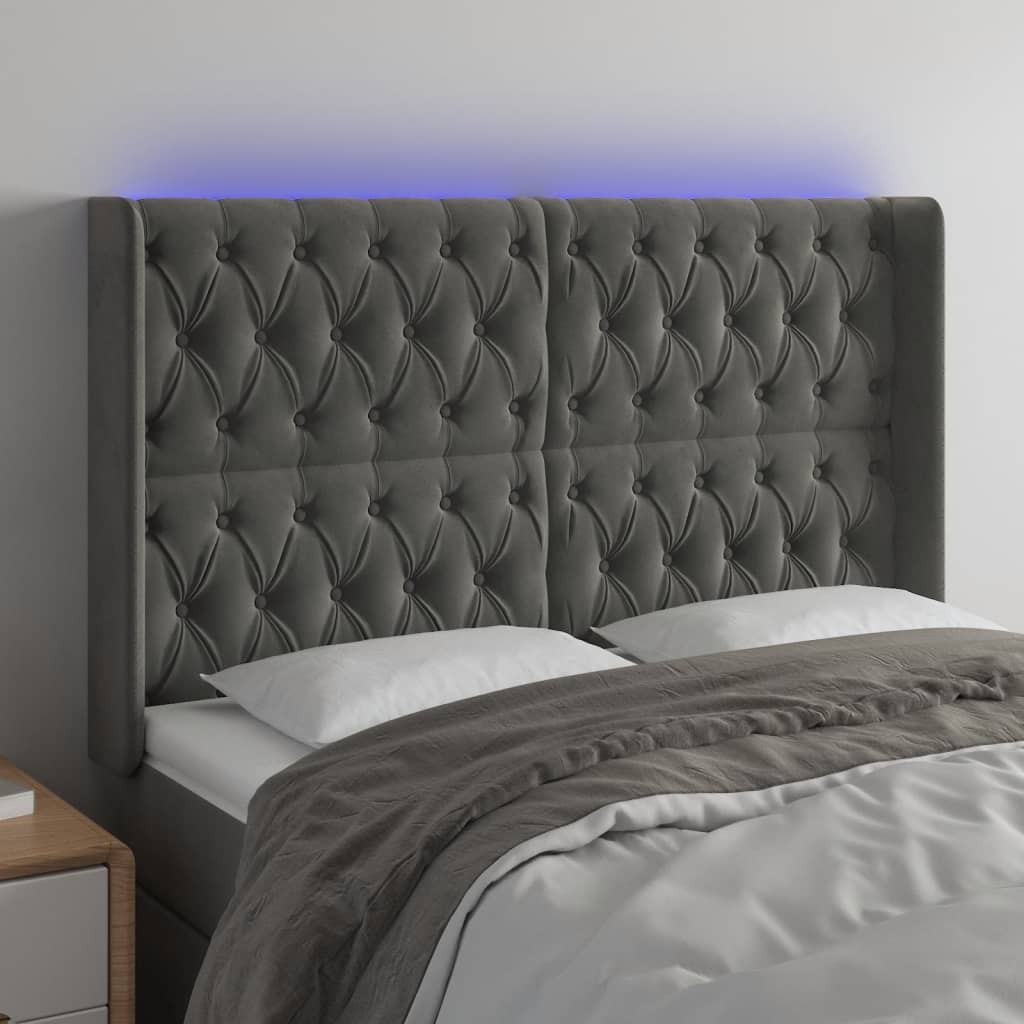 Tête de lit à LED Gris foncé 147x16x118/128 cm Velours - XIOS