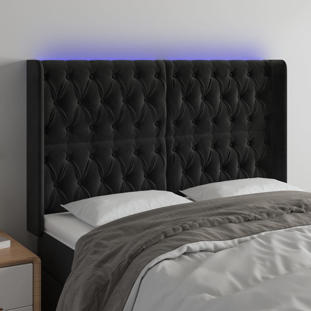 Tête de lit à LED Noir 147x16x118/128 cm Velours - XIOS