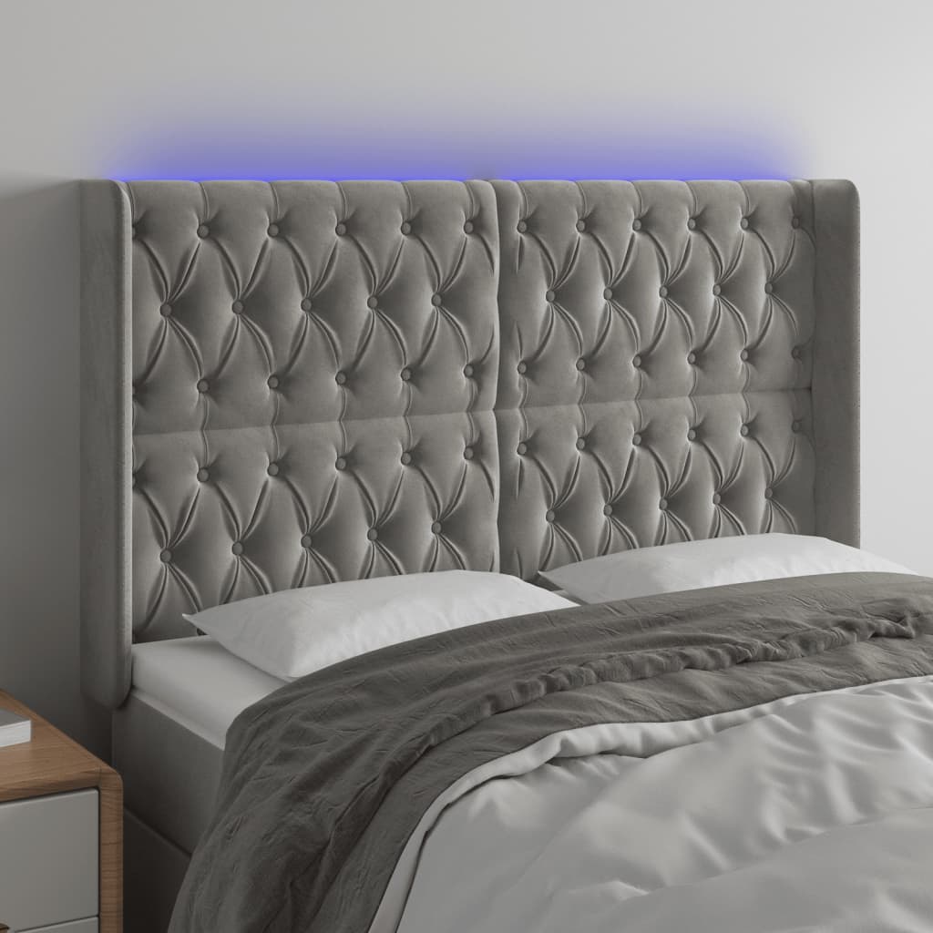 Tête de lit à LED Gris clair 163x16x118/128 cm Velours Têtes et pieds de lit vidaXL