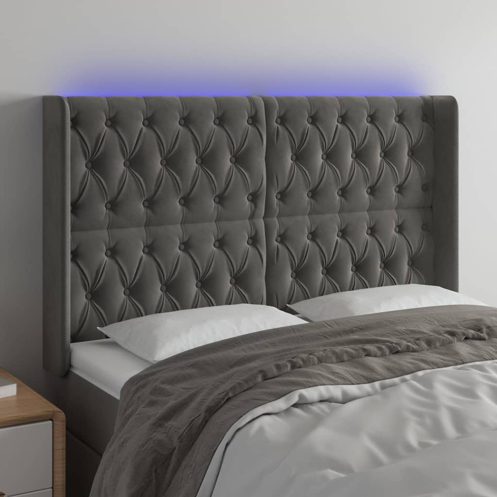 Tête de lit à LED Gris foncé 163x16x118/128 cm Velours - XIOS