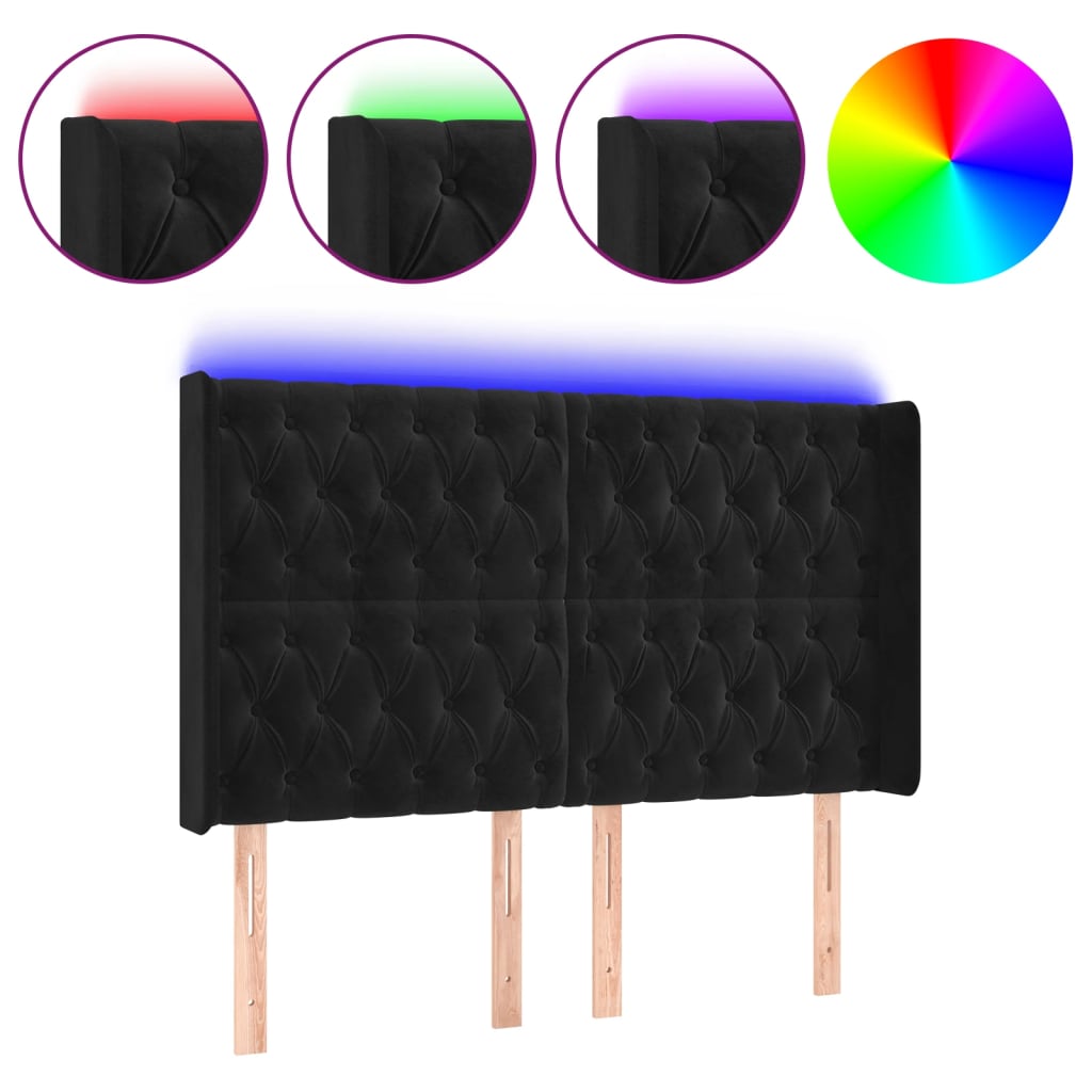 Tête de lit à LED Noir 163x16x118/128 cm Velours - XIOS