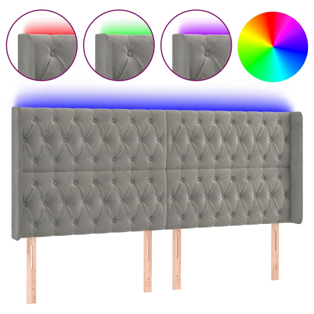 Tête de lit à LED Gris clair 183x16x118/128 cm Velours - XIOS