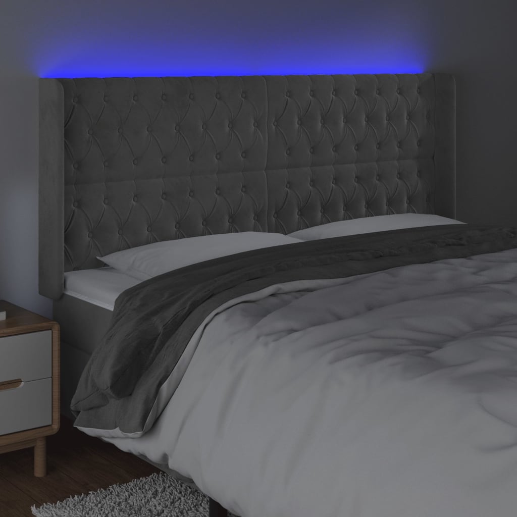 Tête de lit à LED Gris clair 183x16x118/128 cm Velours - XIOS