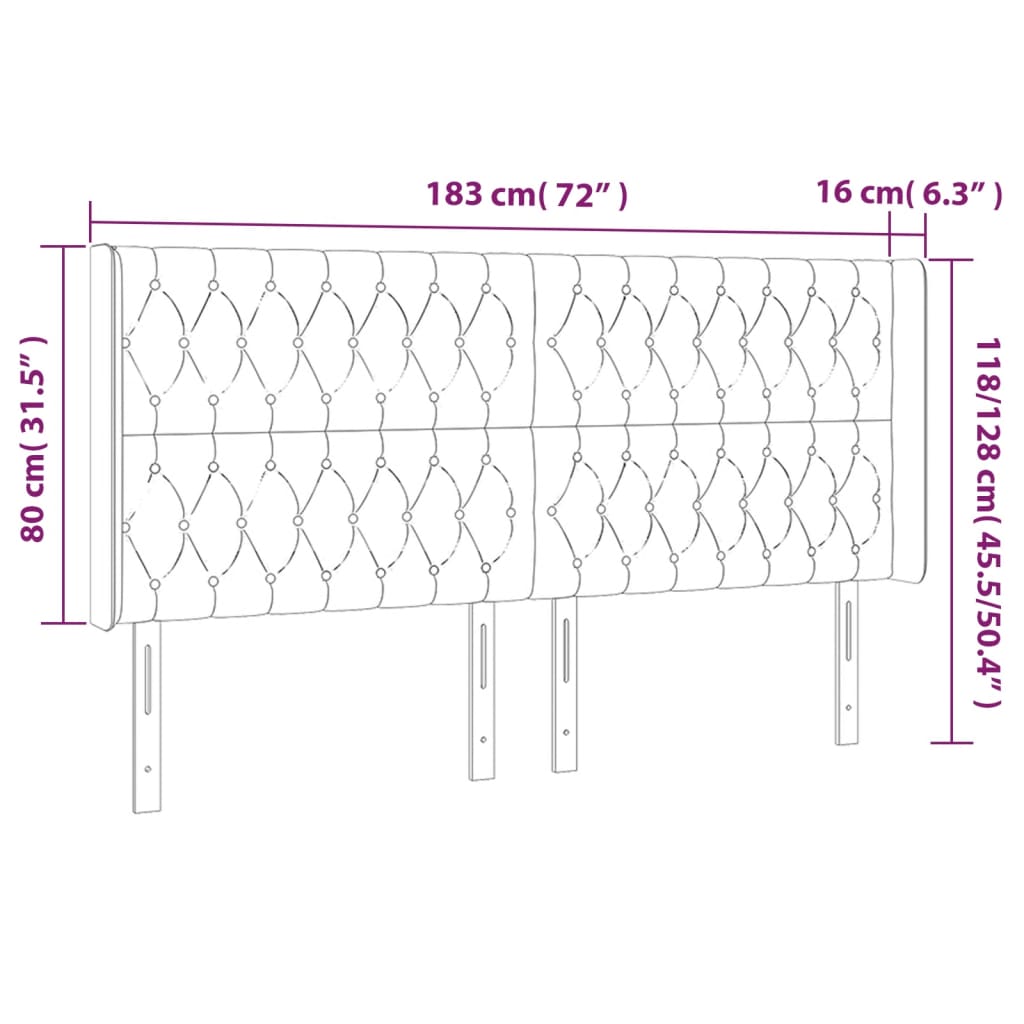 Tête de lit à LED Gris clair 183x16x118/128 cm Velours - XIOS