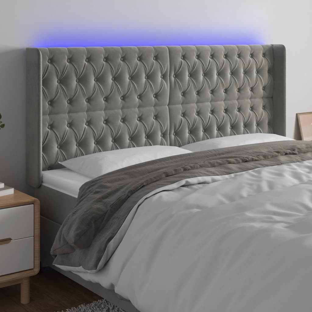Tête de lit à LED Gris clair 183x16x118/128 cm Velours - XIOS