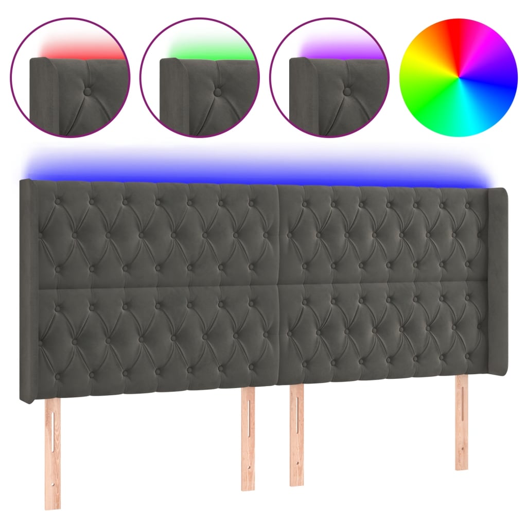 Tête de lit à LED Gris foncé 183x16x118/128 cm Velours - XIOS