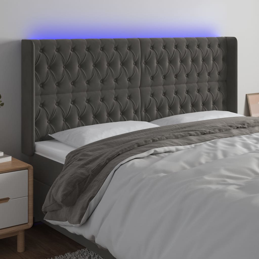 Tête de lit à LED Gris foncé 183x16x118/128 cm Velours - XIOS