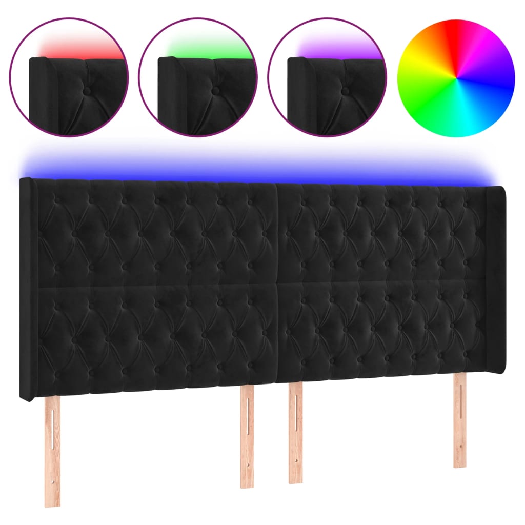 Tête de lit à LED Noir 183x16x118/128 cm Velours - XIOS