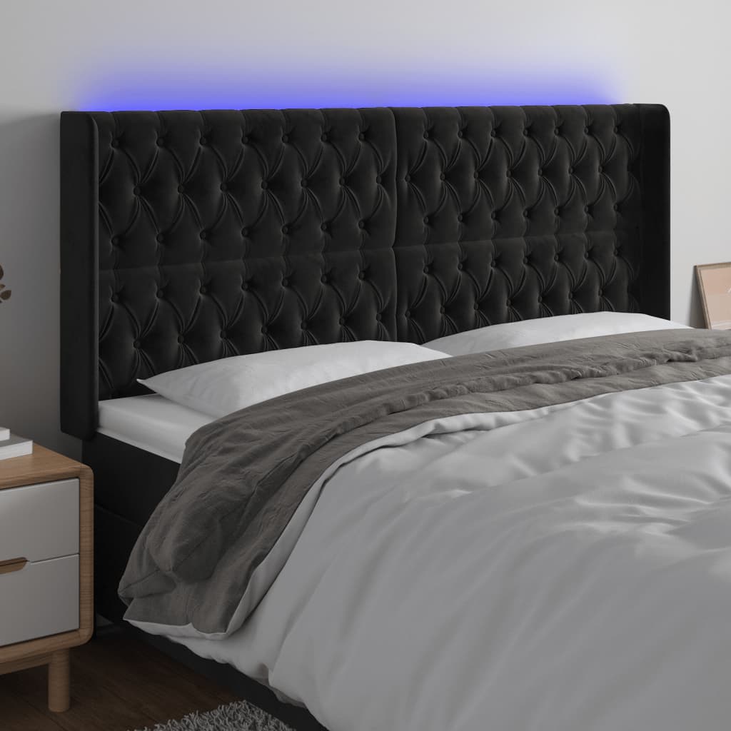 Tête de lit à LED Noir 183x16x118/128 cm Velours - XIOS