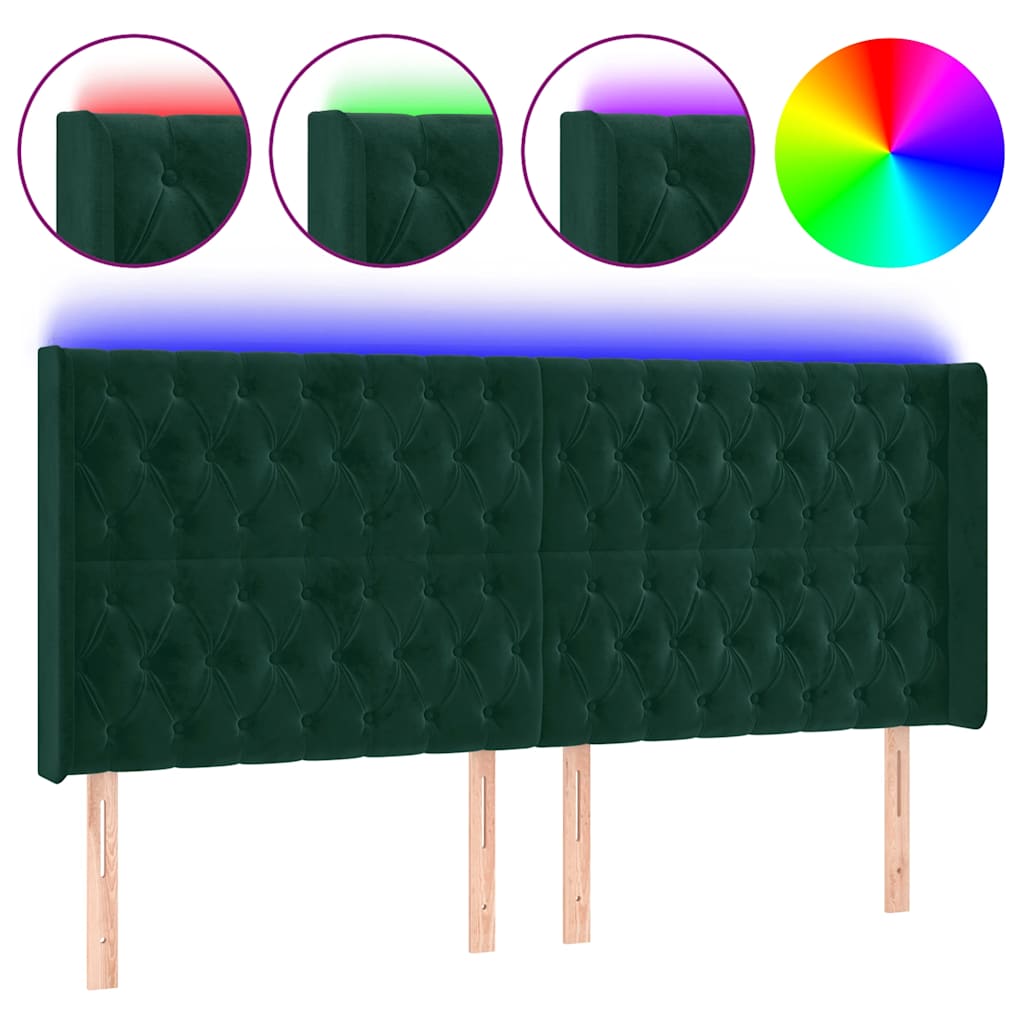 Tête de lit à LED Vert foncé 183x16x118/128 cm Velours - XIOS