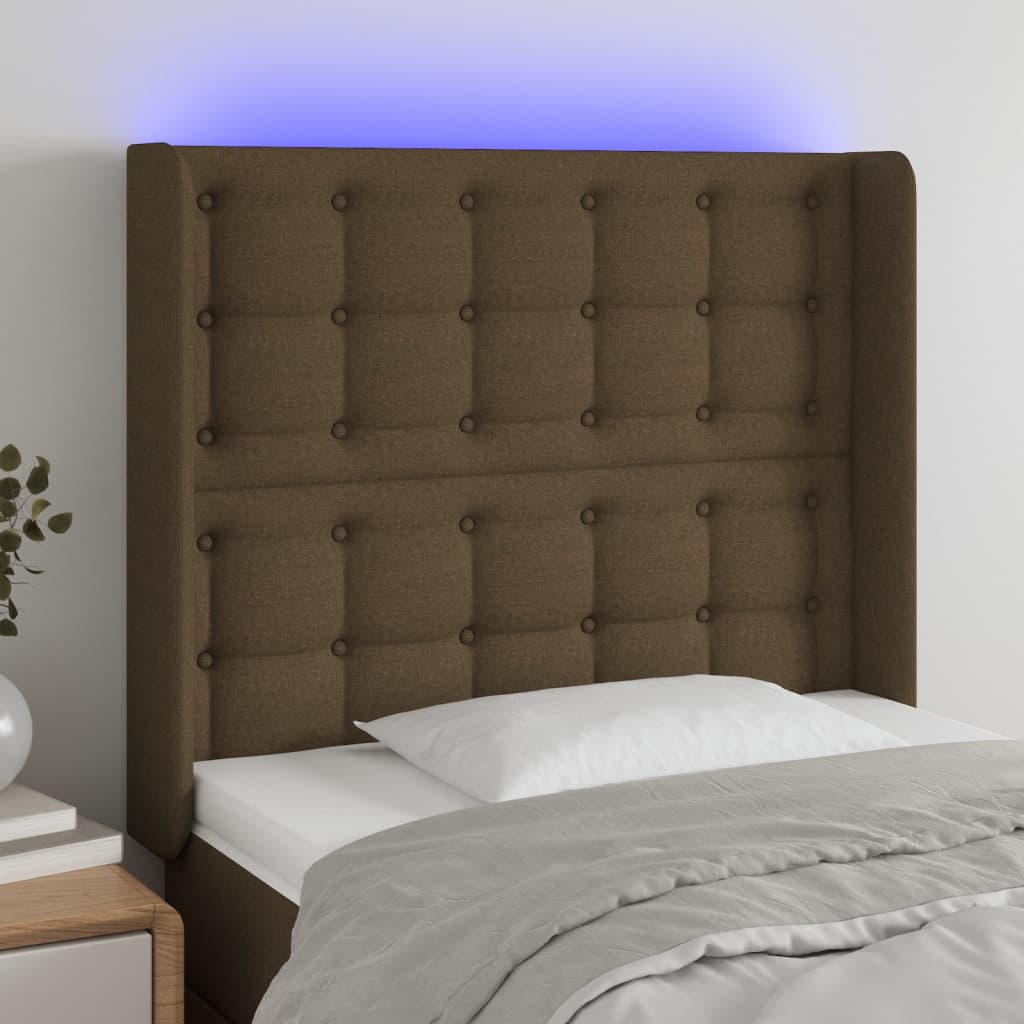 Tête de lit à LED Marron foncé 93x16x118/128 cm Tissu Têtes et pieds de lit vidaXL
