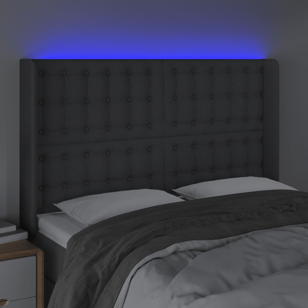 Tête de lit à LED Gris foncé 147x16x118/128 cm Tissu - XIOS