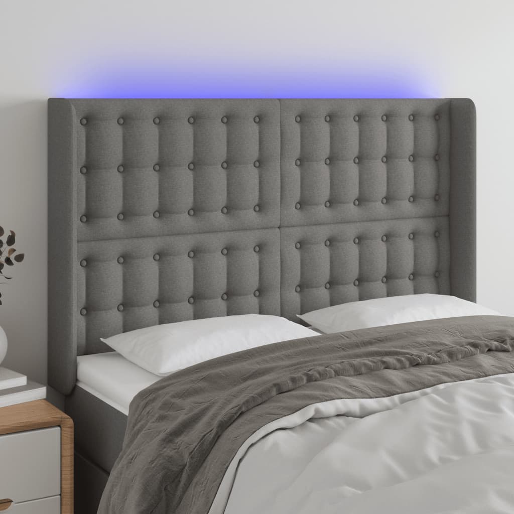 Tête de lit à LED Gris foncé 147x16x118/128 cm Tissu - XIOS
