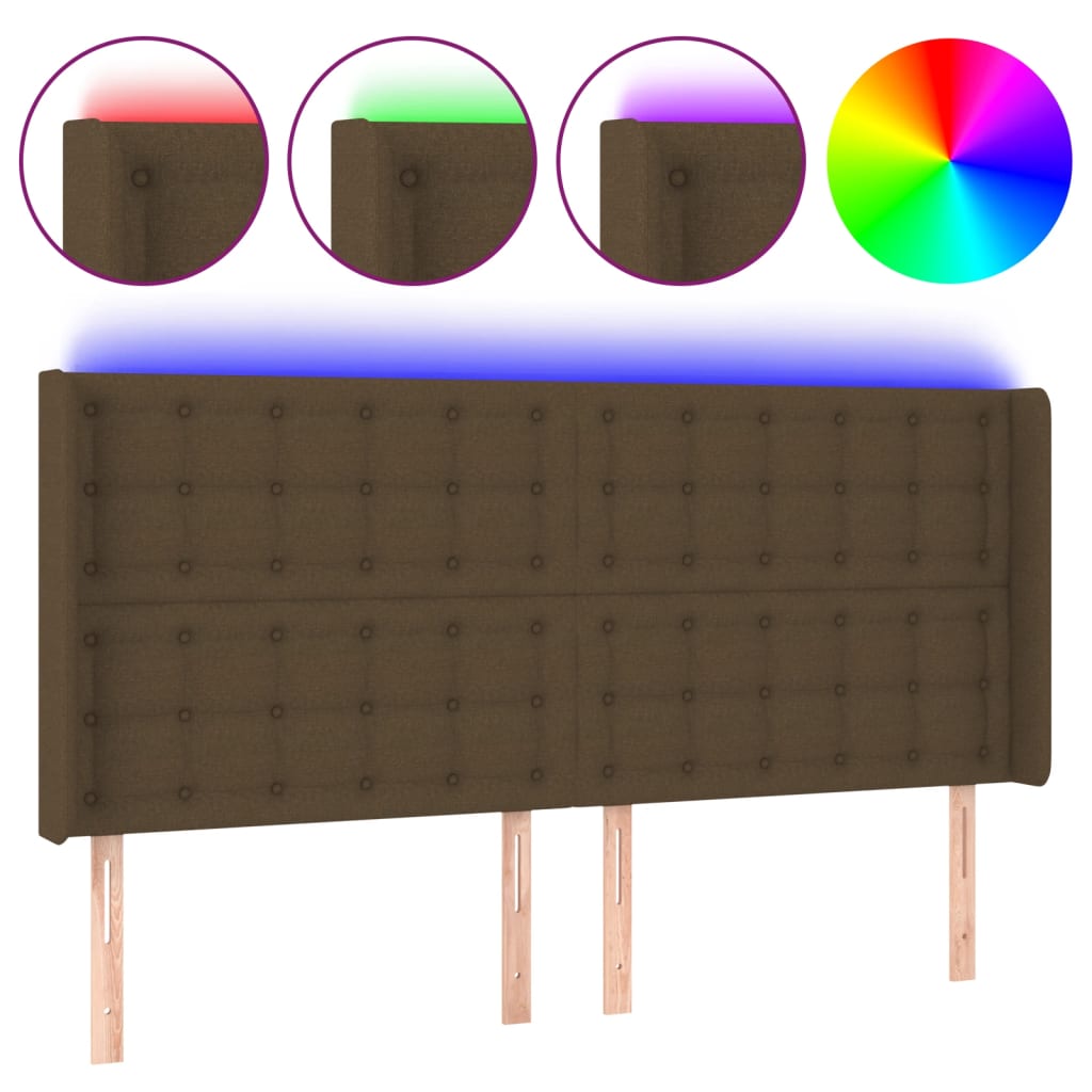 Tête de lit à LED Marron foncé 183x16x118/128 cm Tissu Têtes et pieds de lit vidaXL