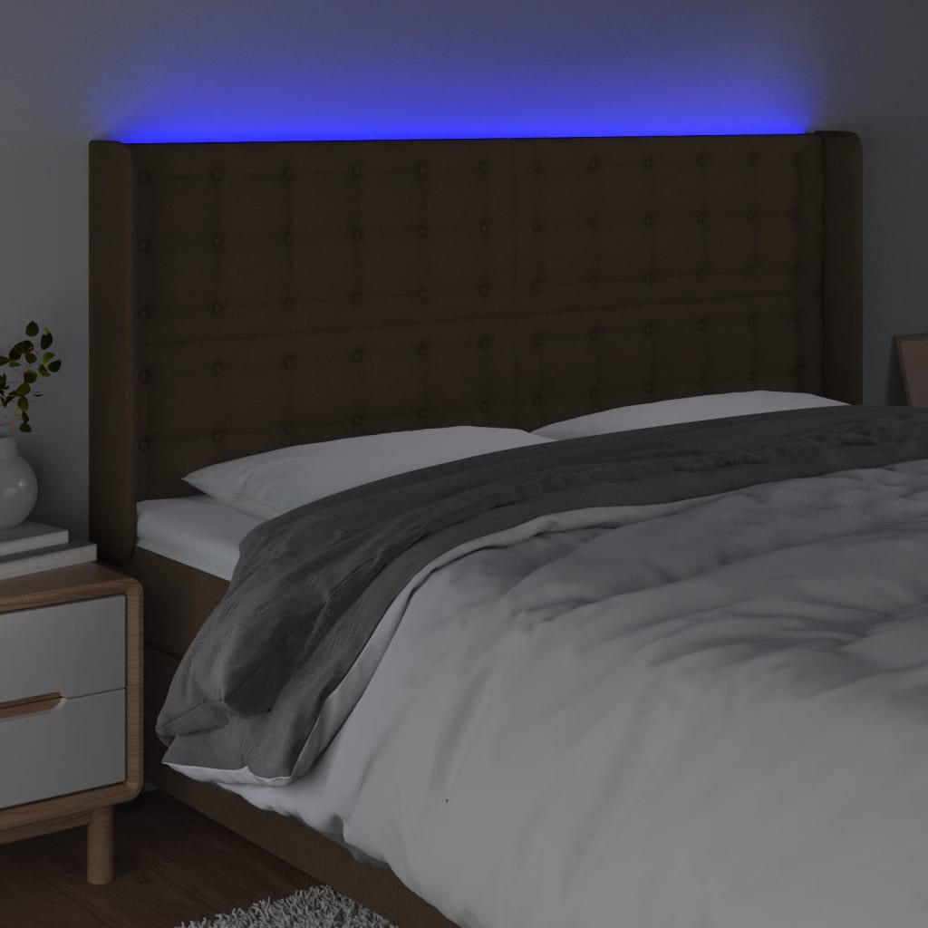 Tête de lit à LED Marron foncé 183x16x118/128 cm Tissu Têtes et pieds de lit vidaXL