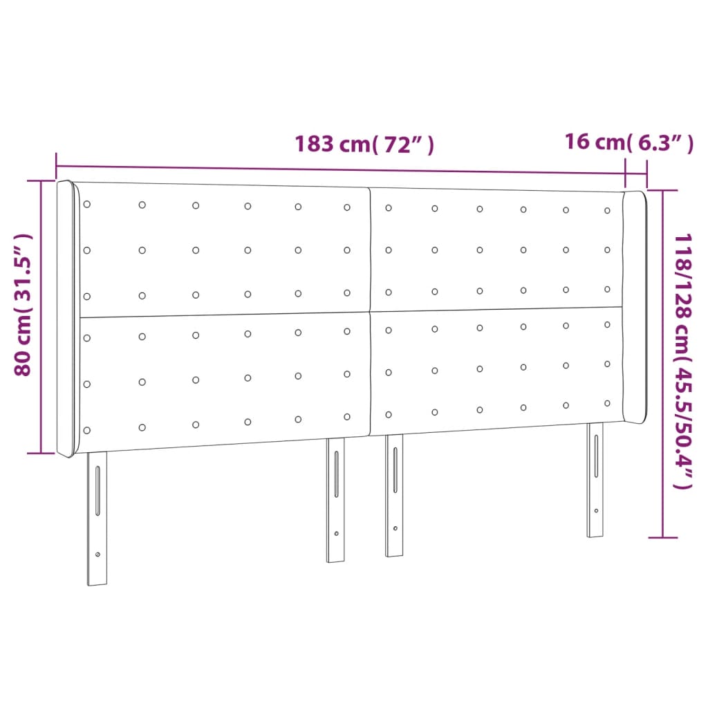 Tête de lit à LED Marron foncé 183x16x118/128 cm Tissu Têtes et pieds de lit vidaXL