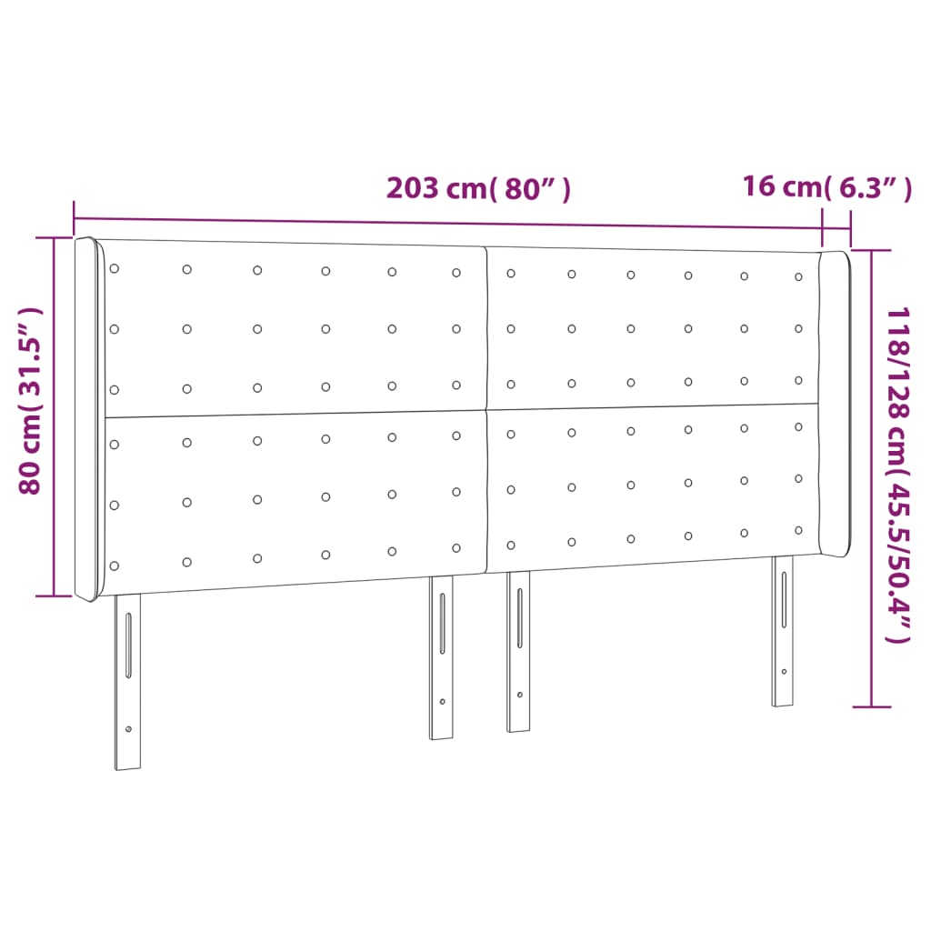 Tête de lit à LED Marron foncé 203x16x118/128 cm Tissu - XIOS