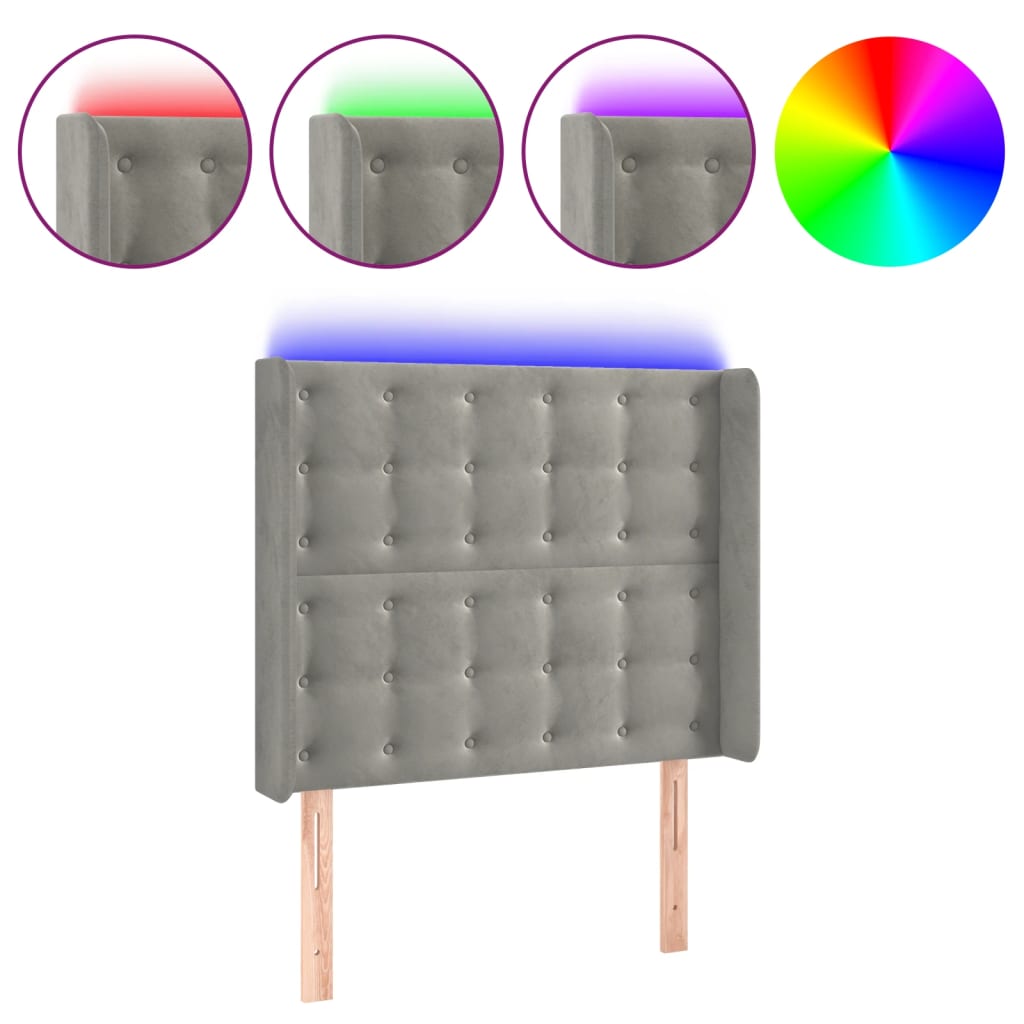 Tête de lit à LED Gris clair 83x16x118/128 cm Velours - XIOS