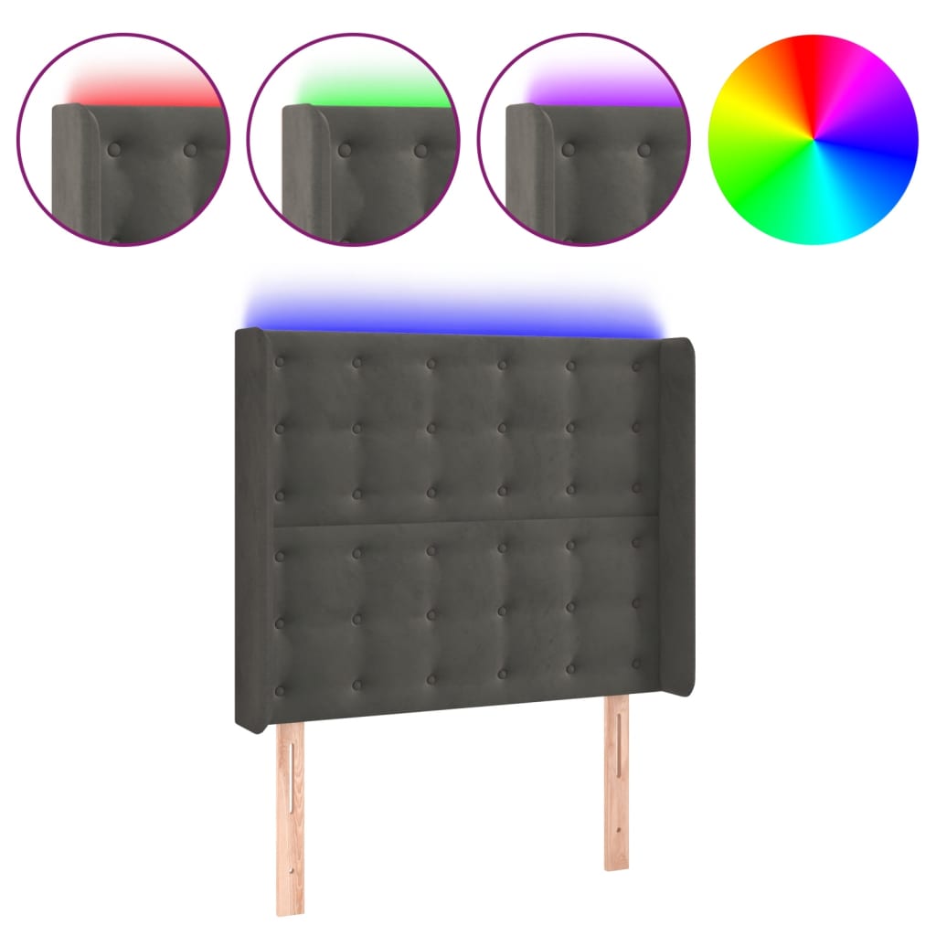 Tête de lit à LED Gris foncé 83x16x118/128 cm Velours - XIOS