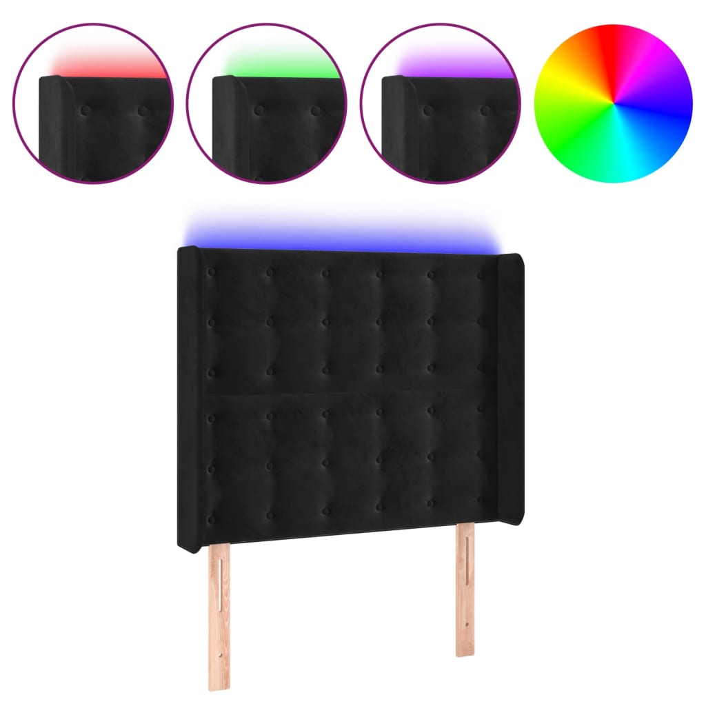 Tête de lit à LED Noir 83x16x118/128 cm Velours - XIOS
