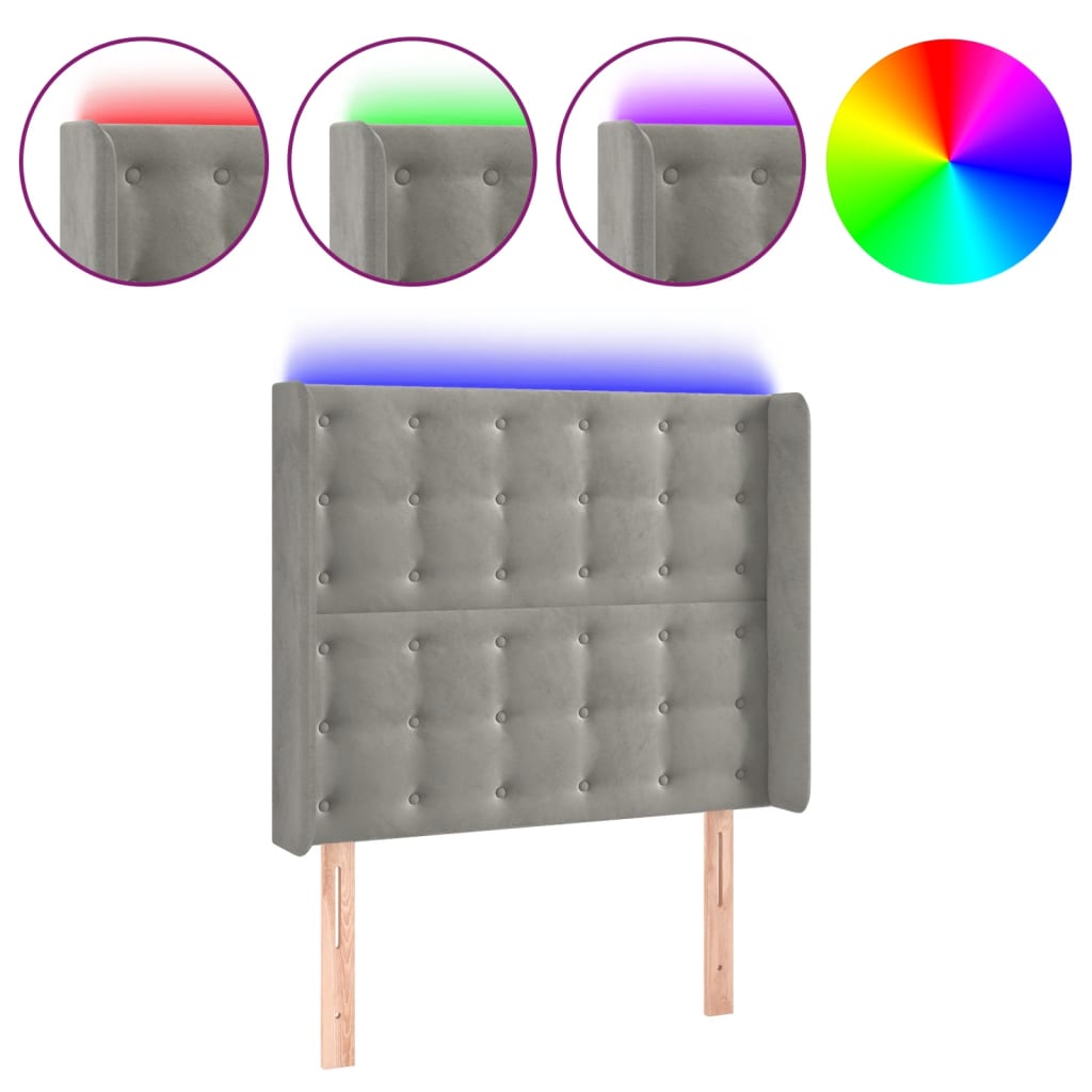 Tête de lit à LED Gris clair 93x16x118/128 cm Velours - XIOS