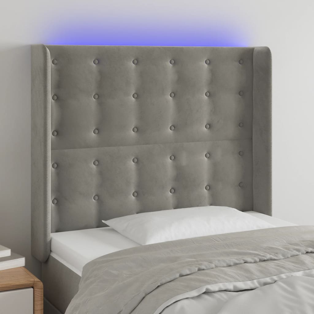 Tête de lit à LED Gris clair 103x16x118/128 cm Velours - XIOS