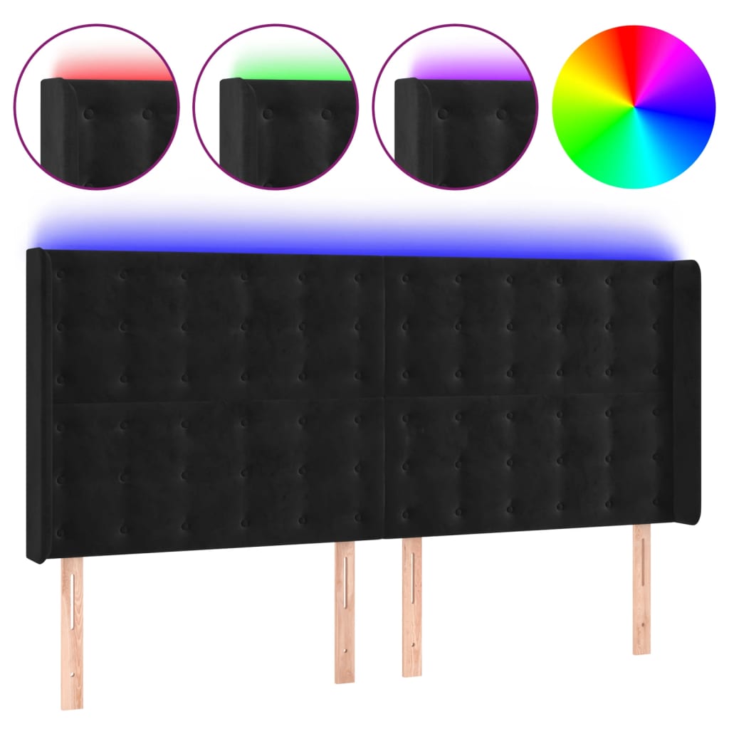 Tête de lit à LED Noir 163x16x118/128 cm Velours - XIOS