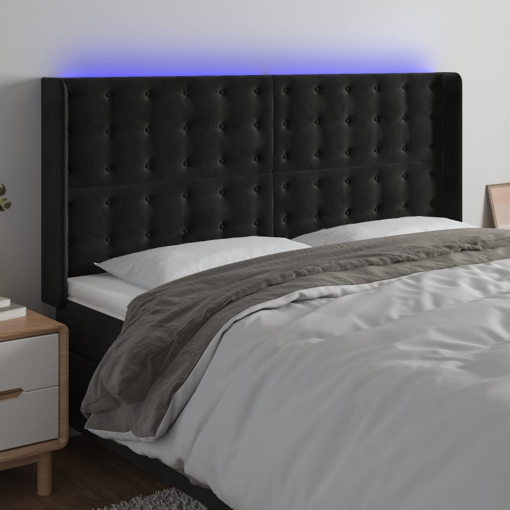 Tête de lit à LED Noir 163x16x118/128 cm Velours - XIOS