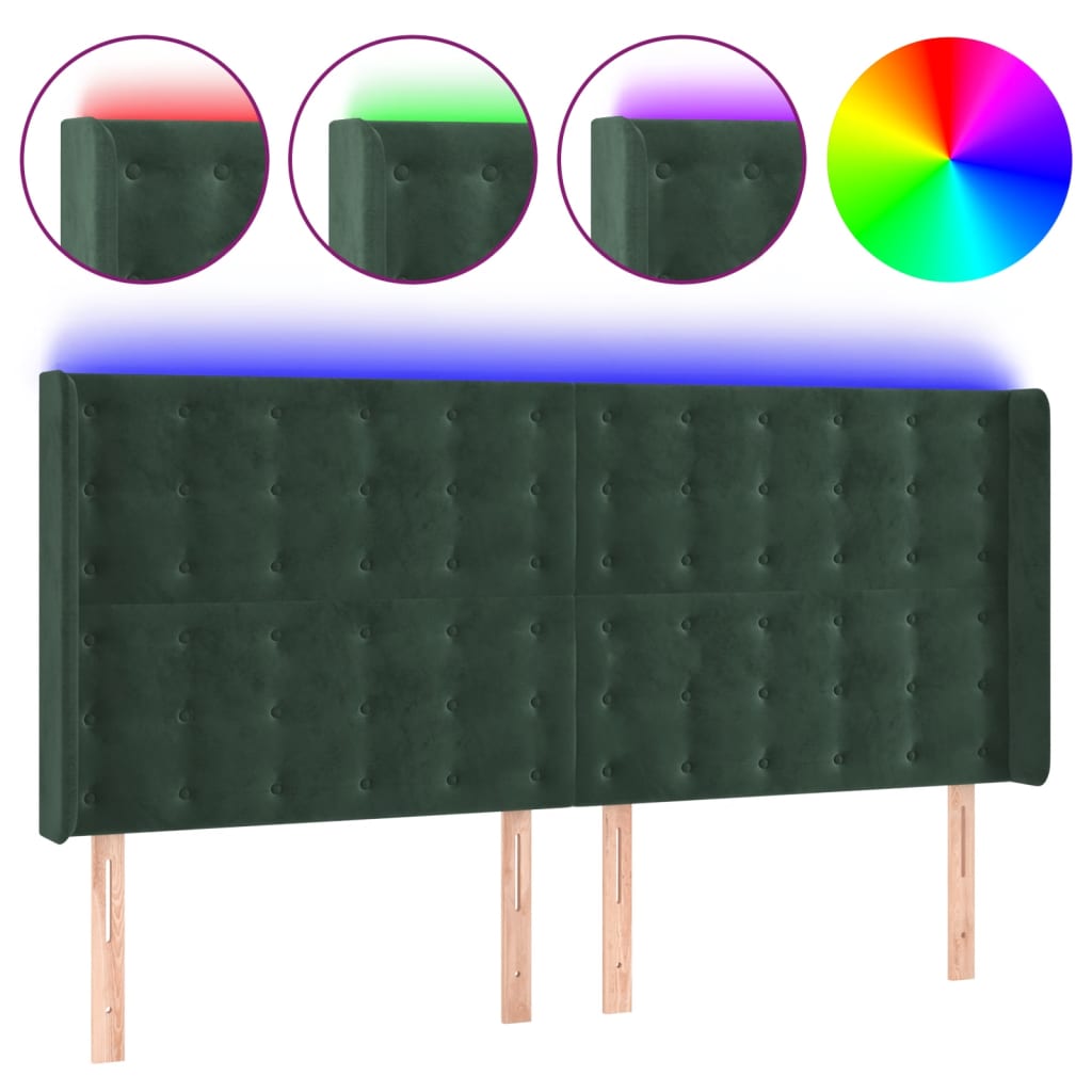 Tête de lit à LED Vert foncé 183x16x118/128 cm Velours - XIOS