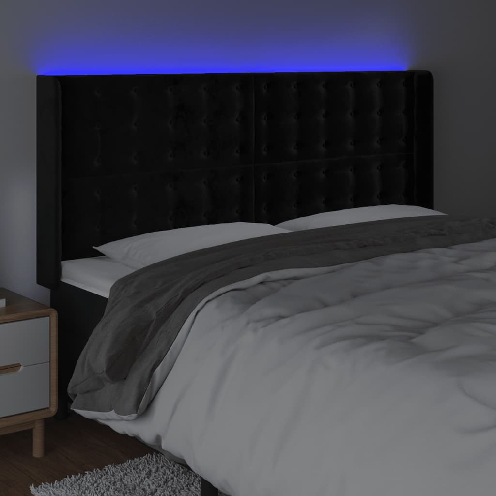 Tête de lit à LED Noir 203x16x118/128 cm Velours - XIOS