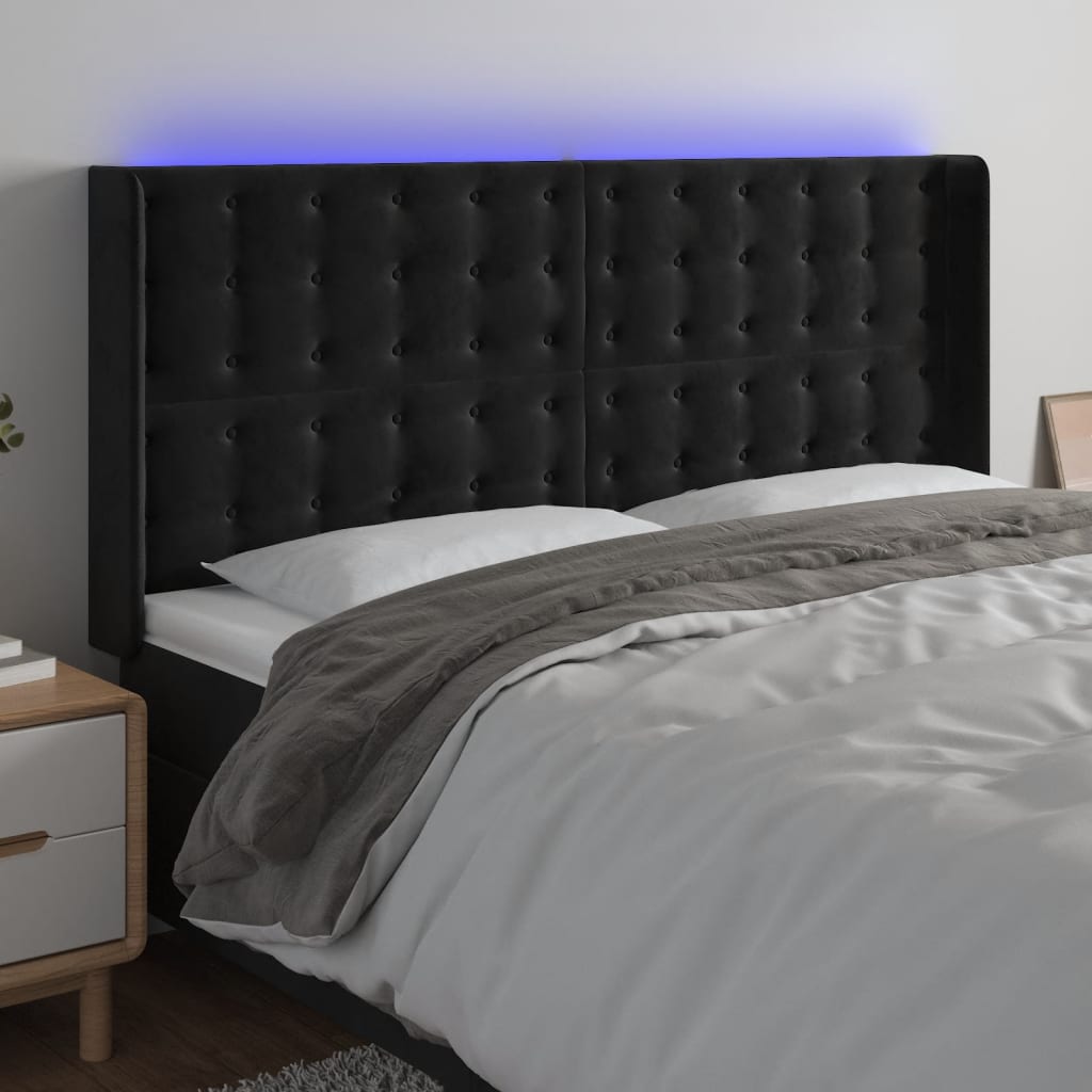 Tête de lit à LED Noir 203x16x118/128 cm Velours - XIOS